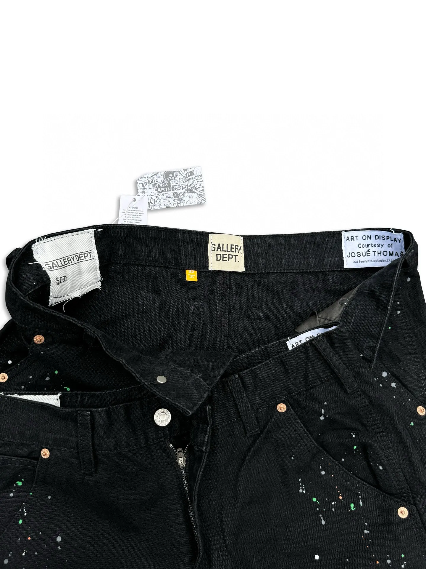 -Size upper body P220#G33 GALLERY DEPT. Spliced ​​washed retro jeans for men and women, high street splash-ink pants, micro-flared casual trousers, trendy couple, same style. Color: black. Size: S-XXL (corresponding to 28-36)